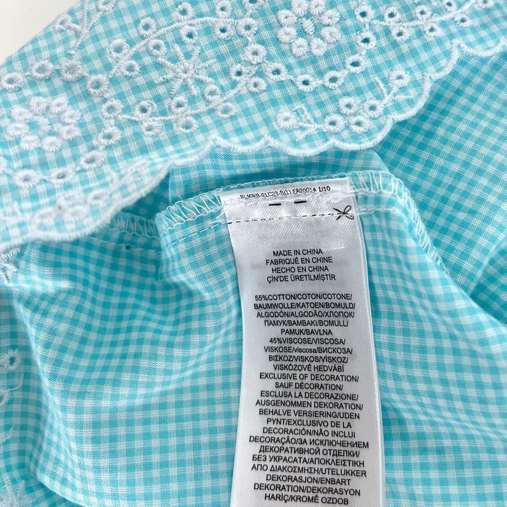 Lauren Ralph Lauren Sky Blue Plaid Embroidered Scalloped Button Up Tank Top - Picture 4 of 5